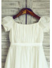 Ivory Chiffon Puff Sleeves Knee Length Flower Girl Dress